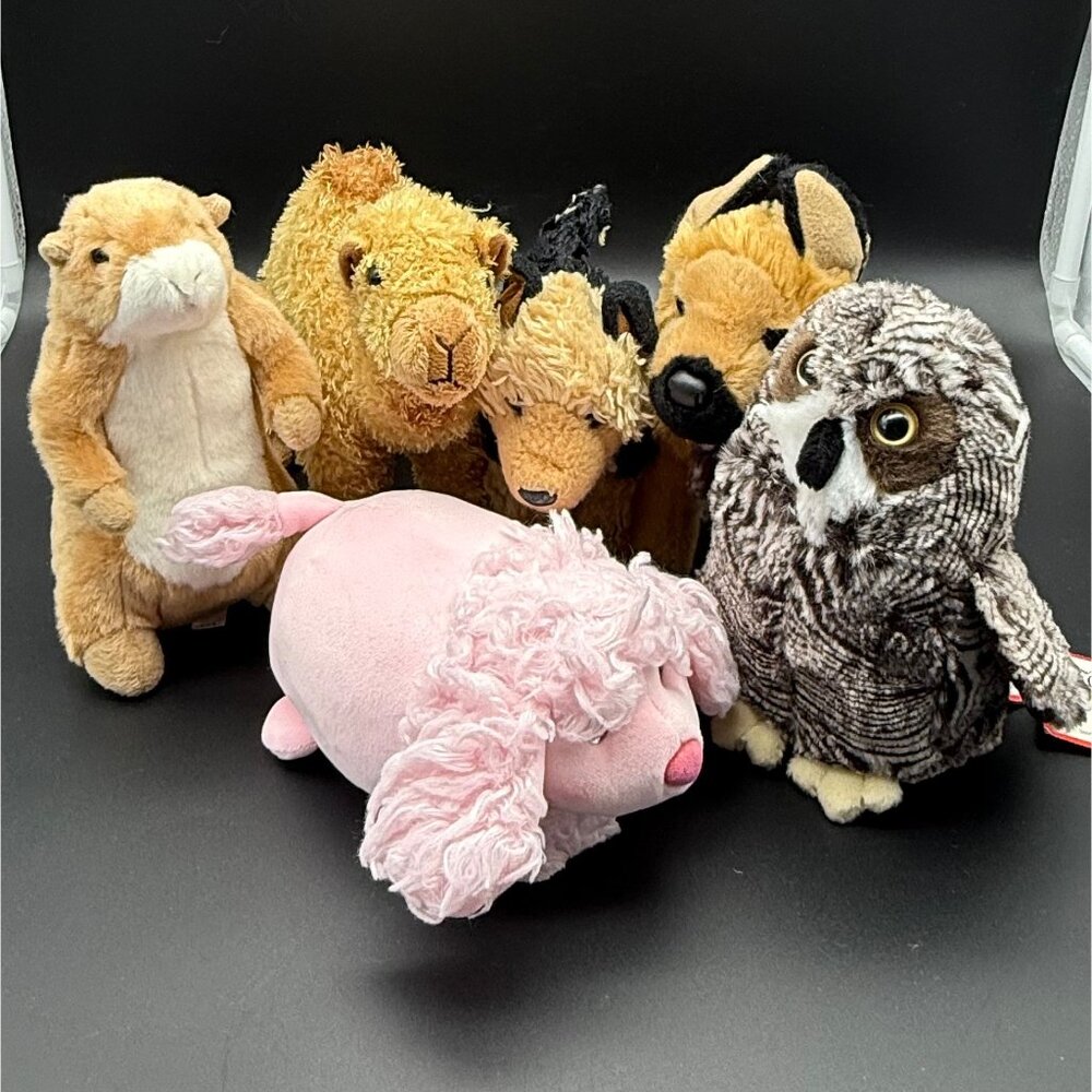 Lot of 6 Douglas Plush Stuffed Animal Toy Dog Camel Owl Soft Cuddly Lovey 7"
